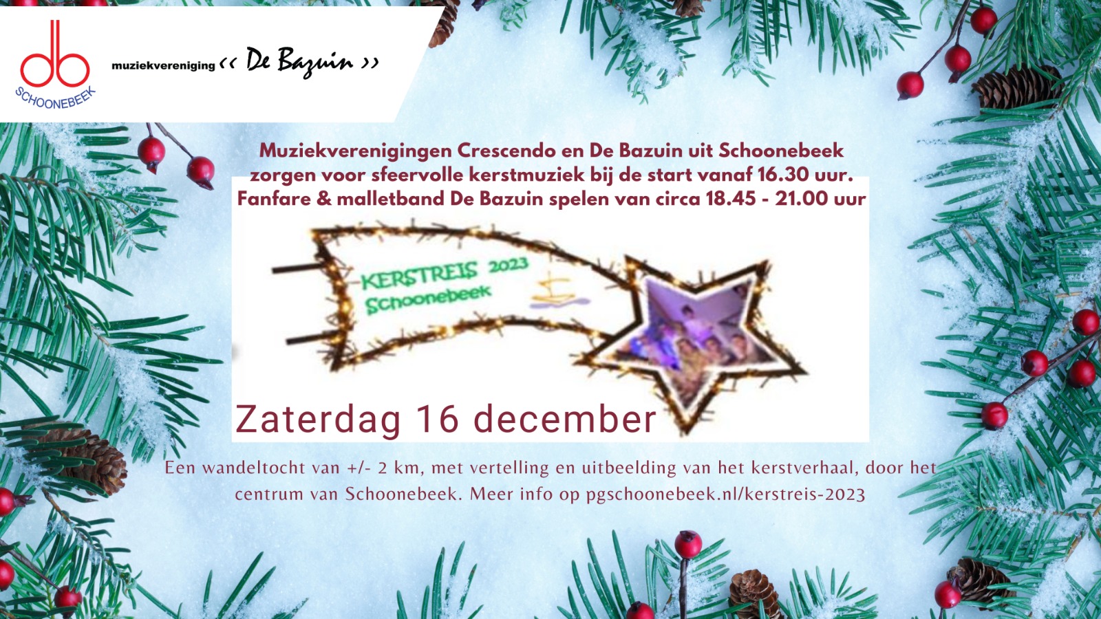 Afbeelding met vallende ster en informatie over de kerstreis 2023 te Schoonebeek